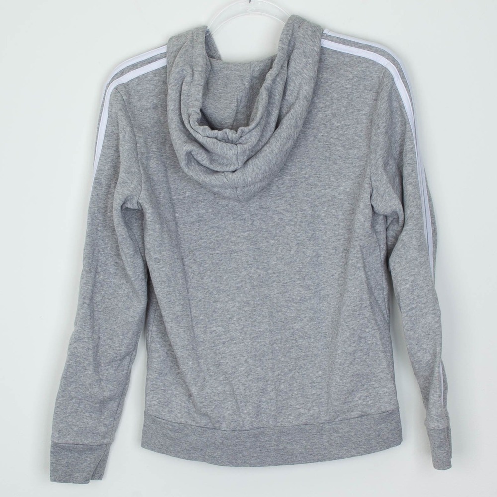 Adidas Womens Grey Full Zip Athletic Hoodie with White Stripes Size M Fleece Gym - Picture 7 of 9
